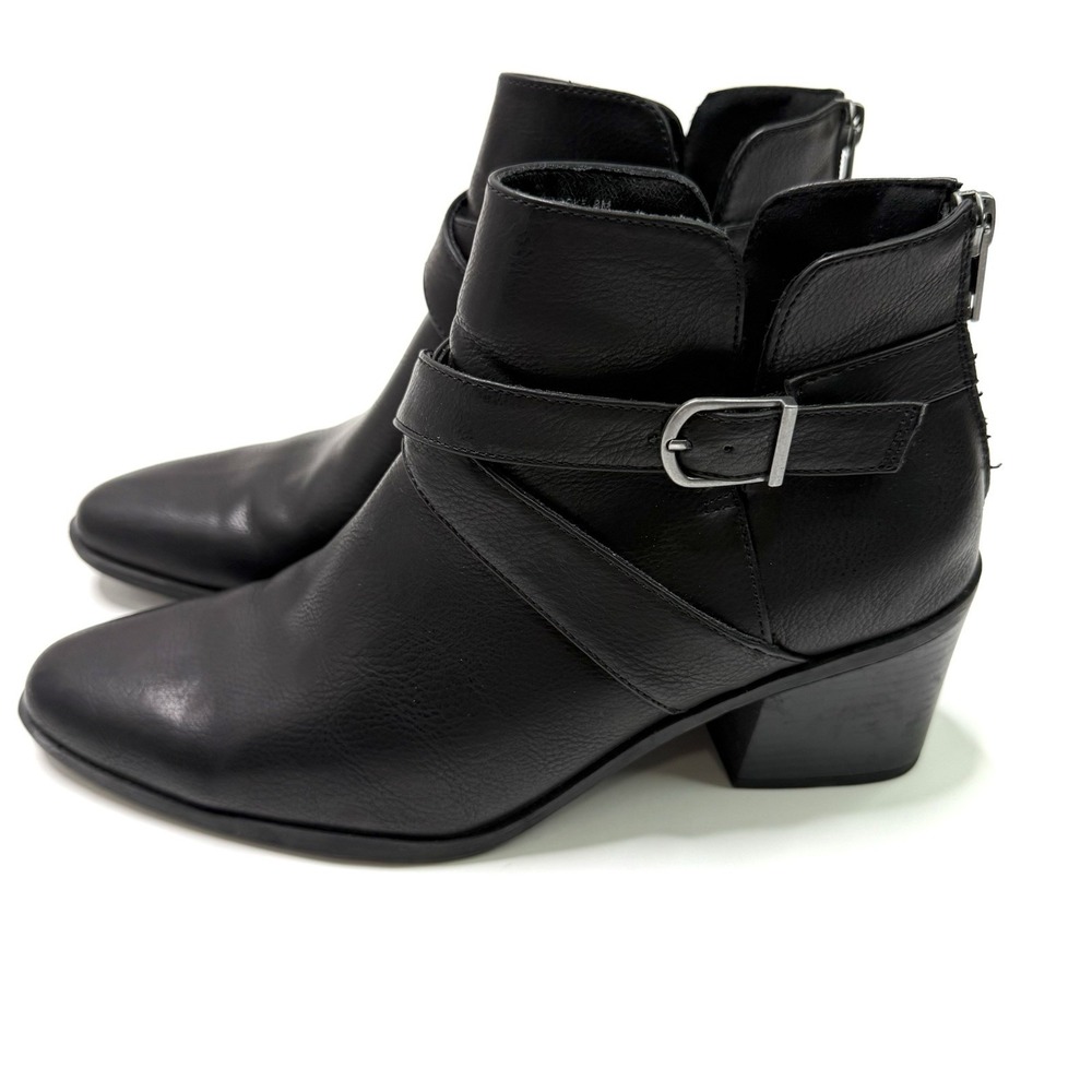 Frye And‎ Co Ankle Boots Side Buckle Zip Heel Pembrooke Sz 8M Black Faux leather
